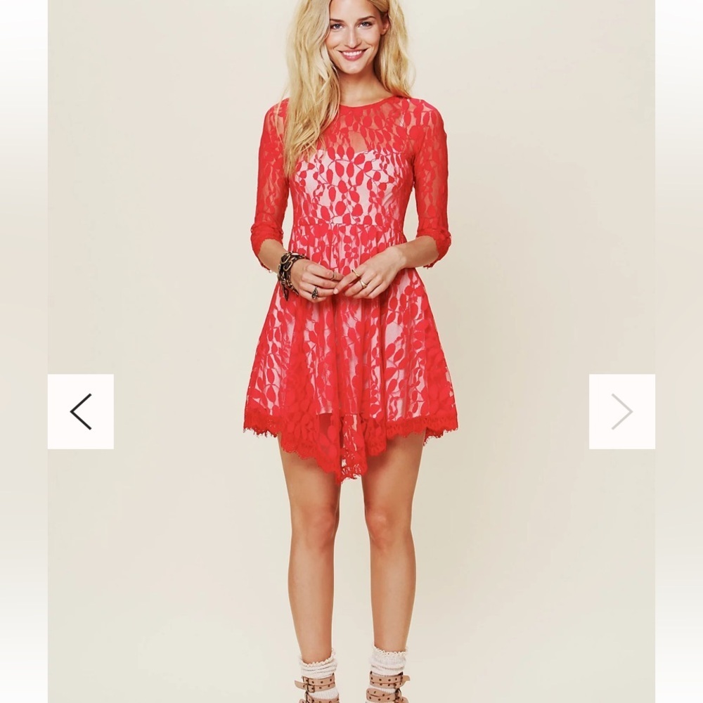 Free People Mesh Lace Fit and Flare Dress Size 12 - Picture 10 of 11